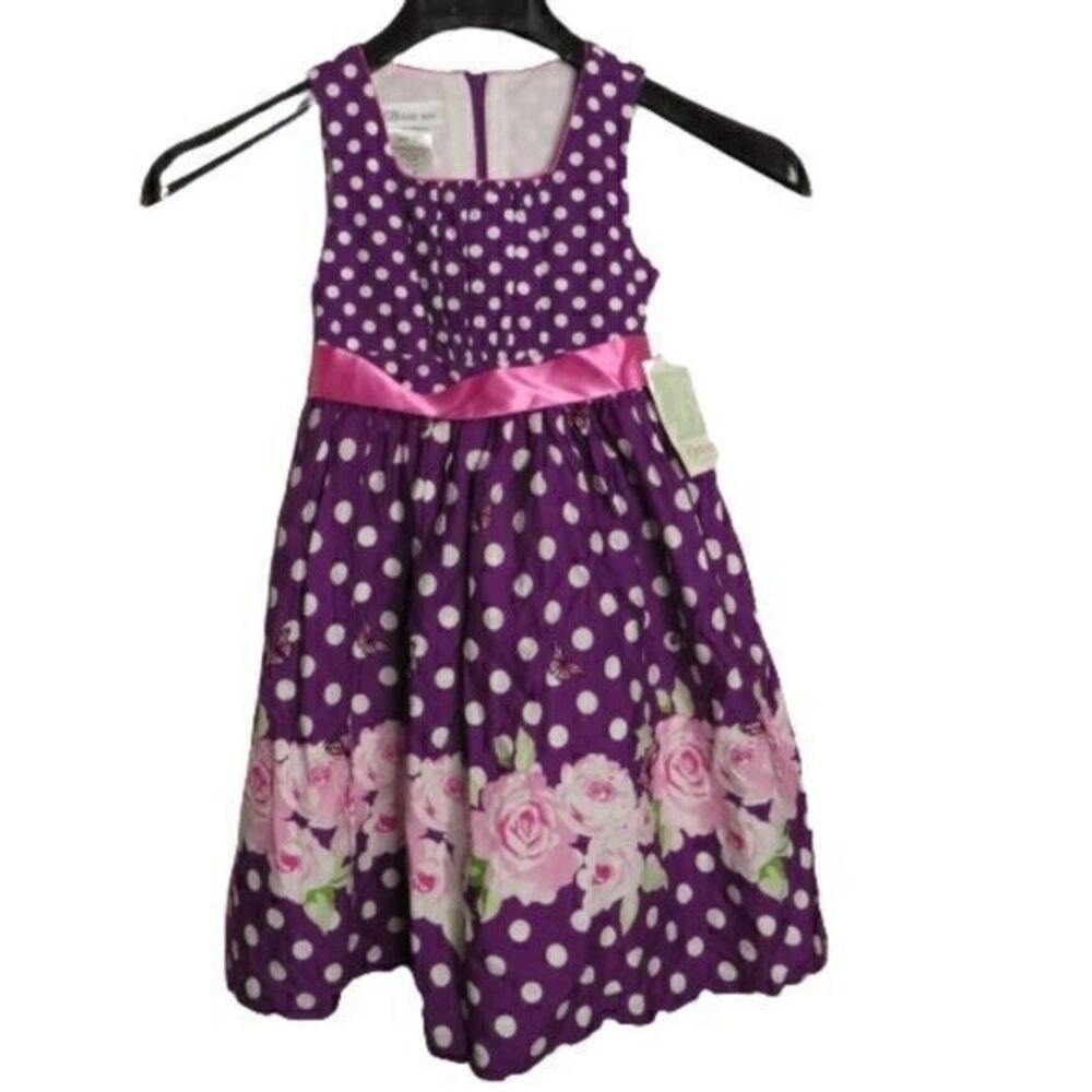Bonnie Jean Purple Dot‎ floral Dress sz 6 nwt